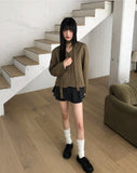 [muffler set] Tur no-collar V-neck button long-sleeved jacket