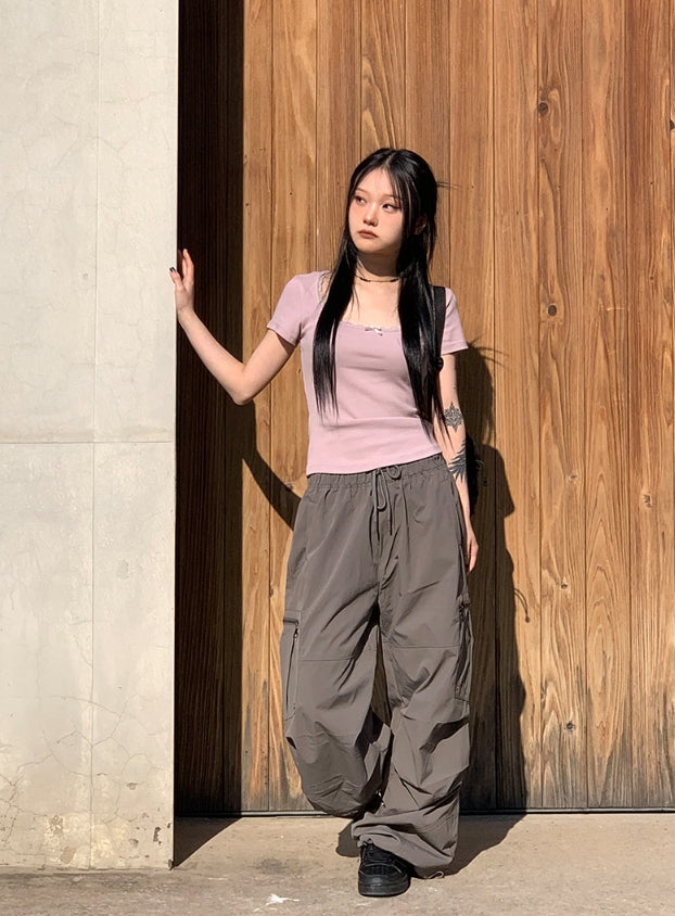【Anyone more】Bruck Nylon Cargo Wide Banding Pants Anyone more (エニワンモア) - ブラックナイロンカーゴワイド
