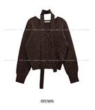 Lulu V-neck wool hair cardigan scarf set