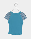 Harpin Flower Print Blue Short Sleeve T-Shirt