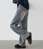 Winter Side Cut Fleece Brushed Wide Fit Denim Pants