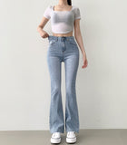 Summer cooling inner banding semi bootcut span denim pants