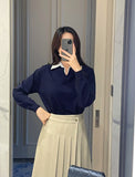 Tienti Stripe Color Matching Collar Knit