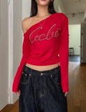 Sally Cubic Shirring Unbalanced Shoulder Long Sleeve