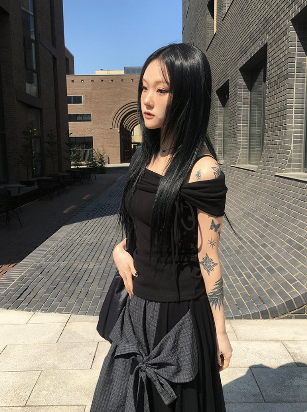 【Anyone more】Tujeu Check Wrap String Layered Skirt Anyone more (エニワンモア) - トゥジュチェックラップ