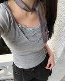 Juhin Lace Button Short Sleeve T-shirt