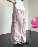 Uble ribbon cargo pocket nylon wide pants