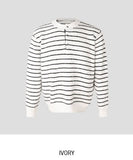 Clo Hairy Stripe Henley Neck Knit