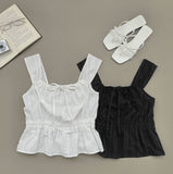 Purity Feminine Ribbon Sleeveless Blouse Vacation Look