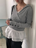 Hito Wrap Button Slim Hood Knit