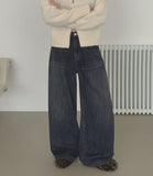 Brushed Hem Snap Jogger Wide Denim Pants
