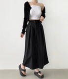 Whith Lining In Skirt Banding Rustling Nylon Pintuck Long Skirt