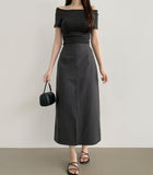 Back Zipper Slit H-line Long Skirt