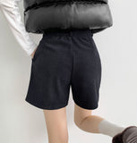 Winter Shorts Corduroy Fleece Brushed Pin Tuck Banding Short Pants