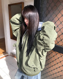 [Fake Layered] Devin Overfit Shirring Two-Way Hood Flight Jumper