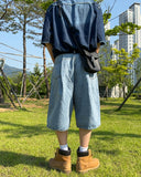 One-tuck Bermuda denim pants