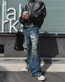 Dusty damage wide denim pants