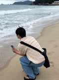 Cable knit short sleeve button collar ver
