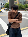 Cable knit short sleeve henry neck ver