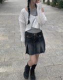 Koku denim pocket pleated skirt