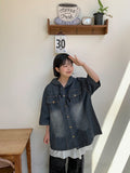[unisex] Ryuhu Vintage Denim Hood Short Sleeve Shirt