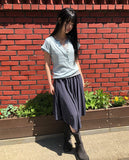 Skew Button V-Neck Short Sleeve Knit