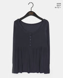 Hoshiv Button Shirring Layered Long Sleeve T-Shirt