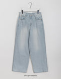 Twin stitch washed denim wide pants