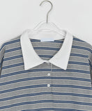 [Unisex] Melandy Stripe Collar Long Sleeve Tee