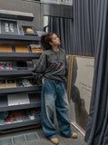 Reverse line wide denim pants