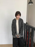 [unisex] Endel Stripe Net Hood Zip-up