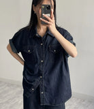 [unisex/summer yarn] Fred denim overfit short sleeve shirt