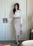 Macaron V-Shirring Blouse