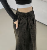 Folding Pin Tuck Hem Snap Balloon Fit Wide Fit Banding Denim Pants