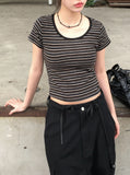 Boda Stripe Color Matching Daily Short Sleeve T-shirt