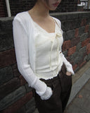 Dabu Lace Button Ribbed Cardigan