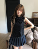 Near Unbalance High Neck Button Top