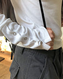 Two-in diagonal button hood T-shirt