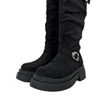 Double Buckle Suede Platform Sole Long Boots