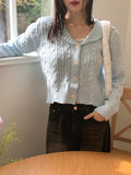 Anne Shawl Collar Cable Pastel Crop Long Sleeve Knit Cardigan