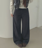 Bonding Brushed Corduroy Hem Snap Wide Balloon Banding Pants