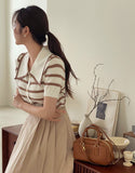Wish Collar Stripe Color Matching Knit