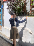 Donic Vintage Washing Pintuck Denim Cropped Jacket
