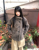 Plon Fluffy Half-Neck Midi Fur Coat Jacket
