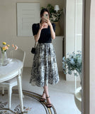 Lora Toile Pattern Flare Banding Skirt