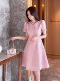 Rosea Heart Neck Puff Tweed Flare One Piece