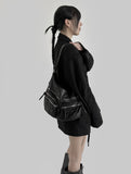 Zipper leather shoulder bag