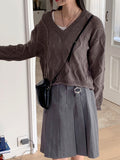 wave punching layered V-neck crop L/S KT