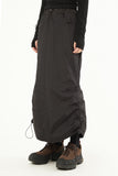 Hem side shirring nylon long skirt