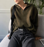 Thick hachi half-open knit zip-up